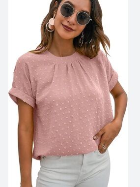 Swiss Dot Short Sleeve Blouse in Dusty Rose